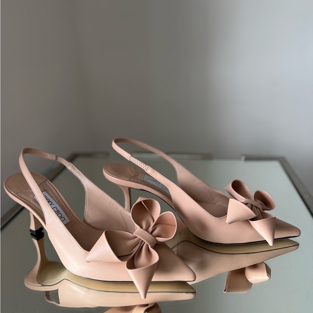 New Jimmy Choo Staz 70 Leather Bow Slingback Pumps 40 - Picture 5 of 11